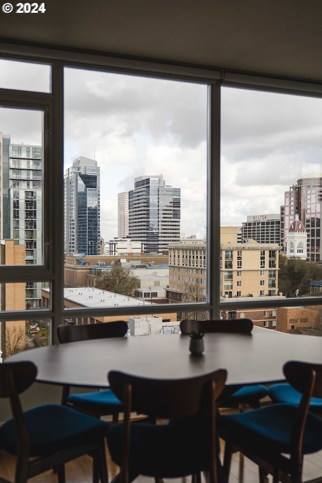 dining area with a city view