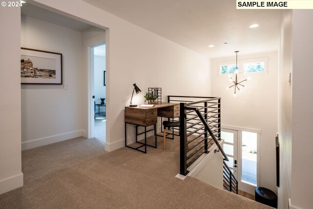 3600 N 11th Cir, Ridgefield, WA 98642 - stairs featuring a chandelier, carpet flooring, and recessed lighting