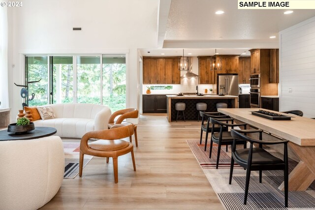 3600 N 11th Cir, Ridgefield, WA 98642 - living room with recessed lighting, light wood-style floors, and a high ceiling