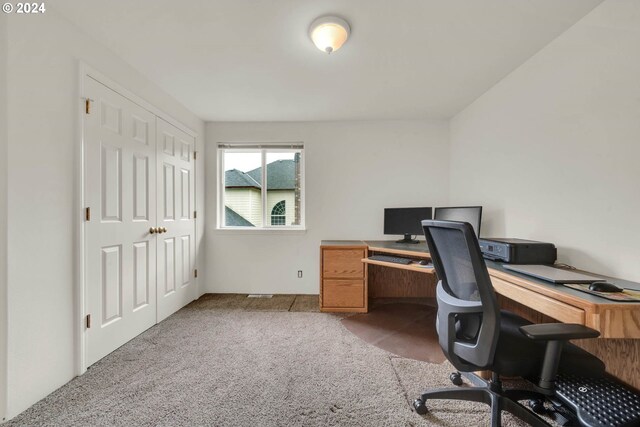 view of carpeted home office