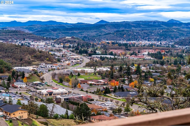 birds eye view of property featuring a mountain view