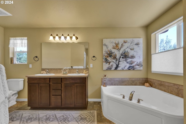 bathroom featuring vanity, a tub to relax in, and a wealth of natural light