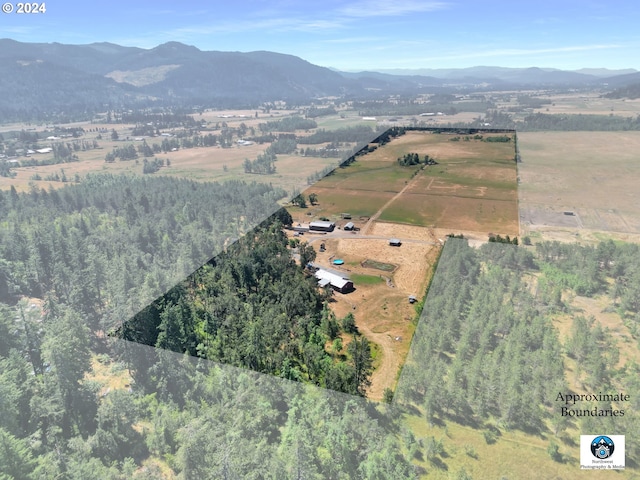 drone / aerial view featuring a mountain view