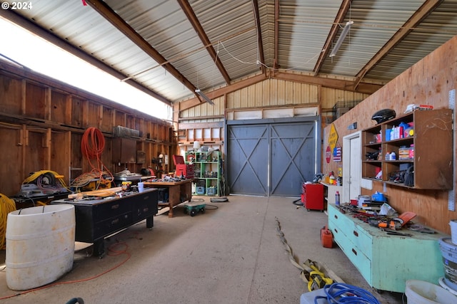 garage featuring a workshop area