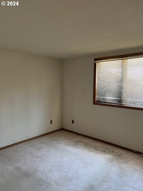 spare room with light carpet and a textured ceiling