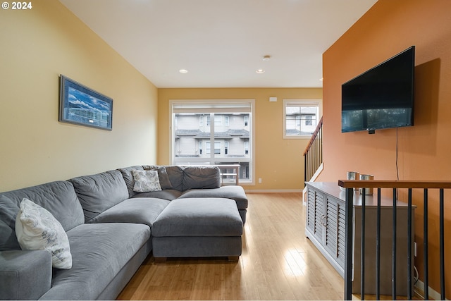 living room with light hardwood / wood-style floors