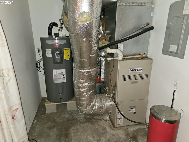 utilities featuring electric panel and water heater