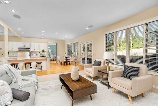 living room with light hardwood / wood-style floors