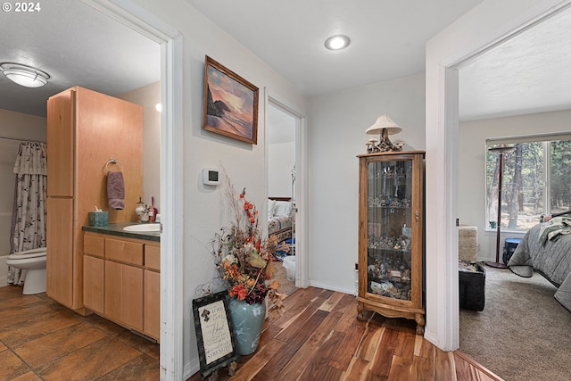 hallway featuring dark hardwood / wood-style flooring and sink