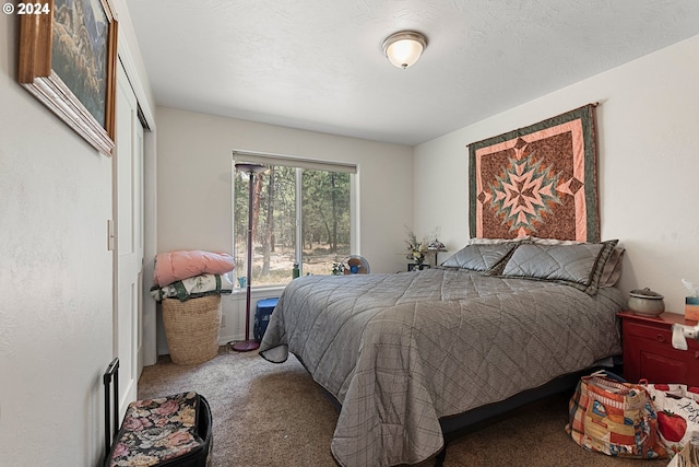 bedroom with carpet flooring and a textured ceiling