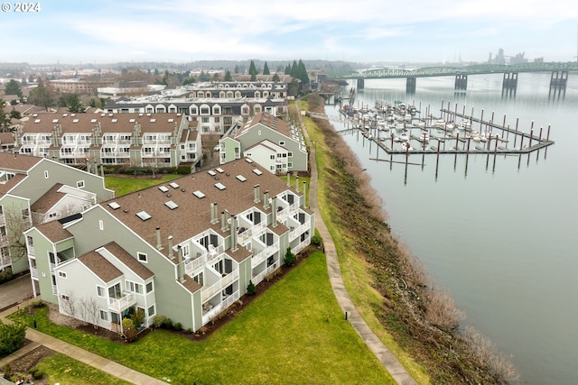 bird's eye view featuring a water view