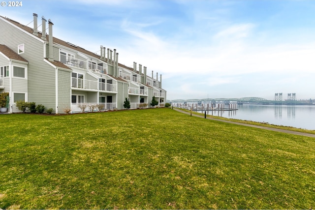 view of yard with a water view