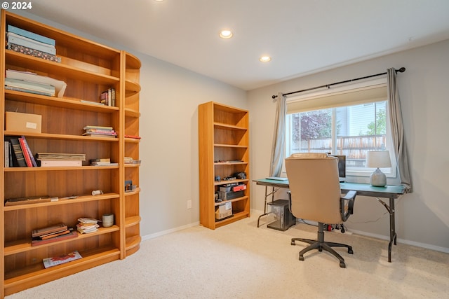 home office featuring light carpet