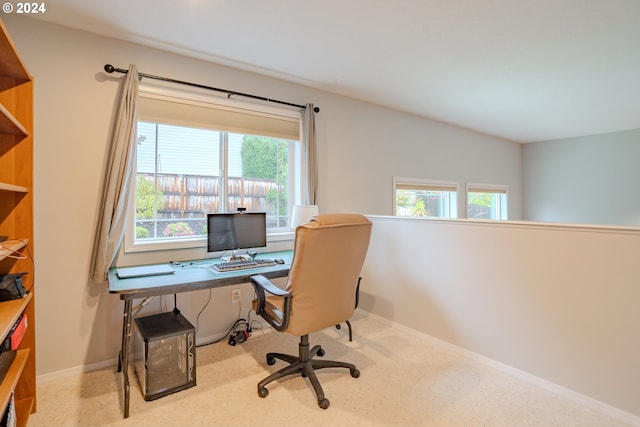 view of carpeted home office