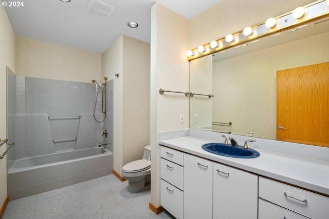 full bathroom featuring vanity, toilet, and  shower combination