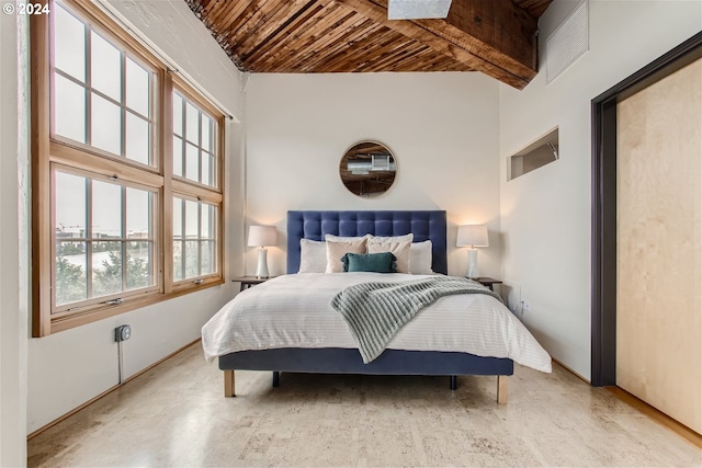 bedroom featuring wood ceiling