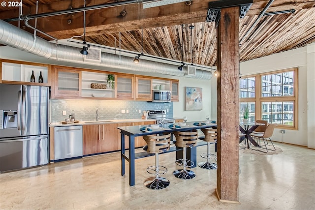 kitchen with appliances with stainless steel finishes, backsplash, and sink