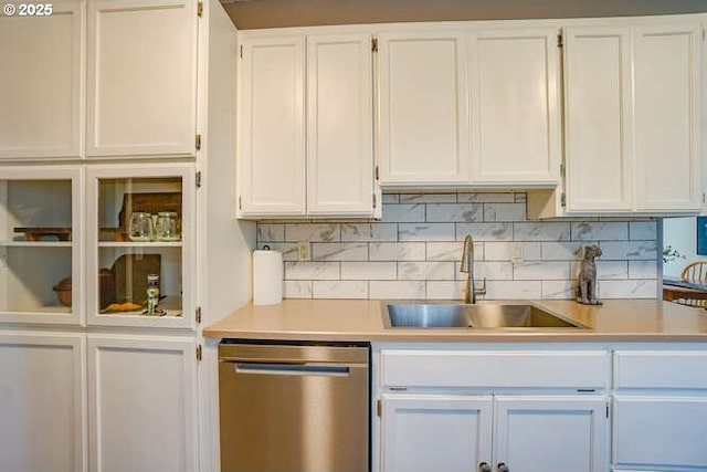 206 Farview Dr, Vancouver, WA 98661 - kitchen featuring a sink, stainless steel dishwasher, light countertops, and white cabinetry
