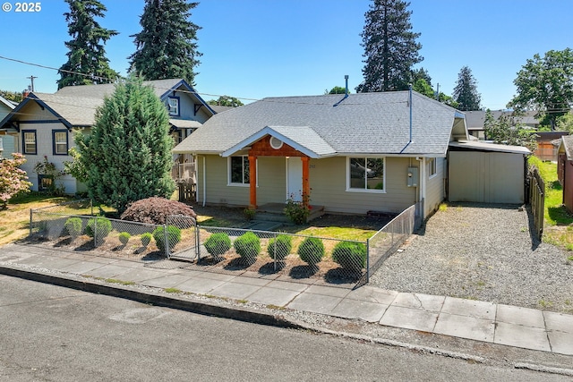 213 Engle Ave, Molalla, OR 97038 - bungalow-style house featuring a fenced front yard, a shingled roof, and a porch