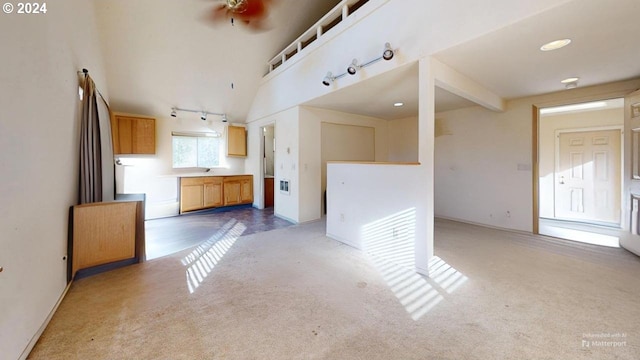 kitchen featuring dark colored carpet