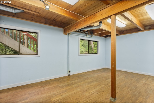 interior space featuring wooden ceiling, plenty of natural light, and light wood-type flooring