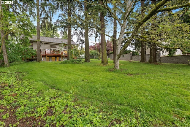 view of yard with a wooden deck