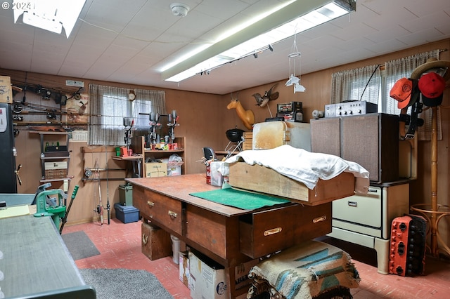 interior space featuring a workshop area