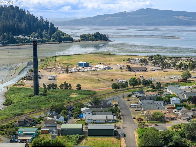 aerial view with a water and mountain view