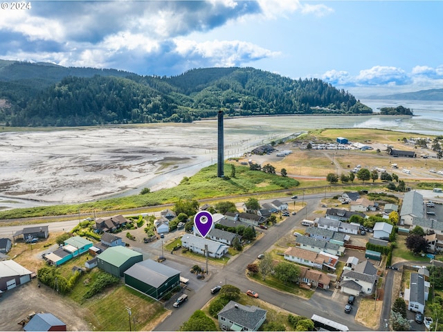 drone / aerial view featuring a mountain view