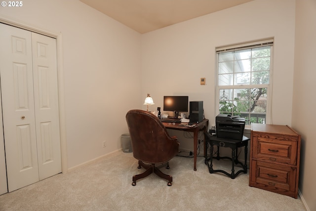 view of carpeted office space