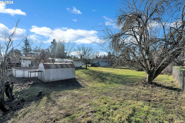 view of yard with a storage unit