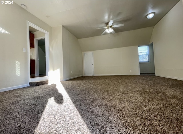 bonus room featuring carpet floors, vaulted ceiling, and ceiling fan