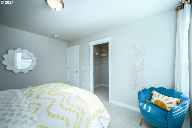 carpeted bedroom featuring a spacious closet and a closet