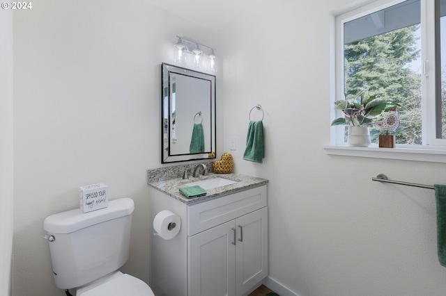 bathroom featuring vanity with extensive cabinet space and toilet