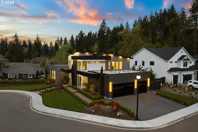 modern home featuring a garage