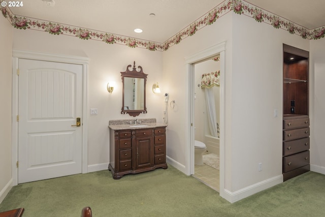 full bathroom featuring vanity, shower / bathtub combination, and toilet