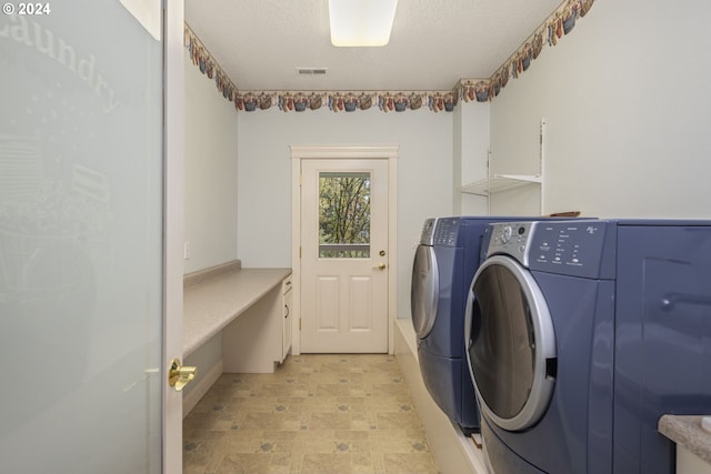 washroom featuring washer and clothes dryer and a textured ceiling