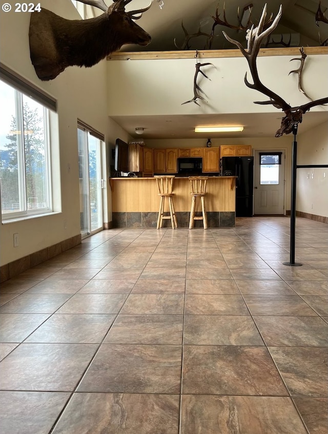 garage with black refrigerator