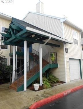 exterior space with a garage