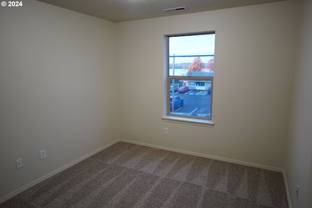 carpeted empty room with a textured ceiling