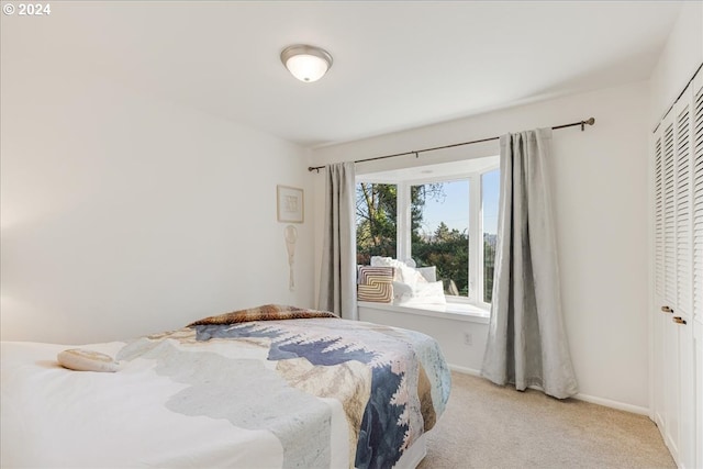 carpeted bedroom featuring a closet