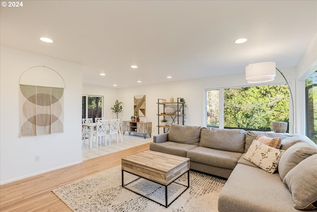 living room with light hardwood / wood-style floors