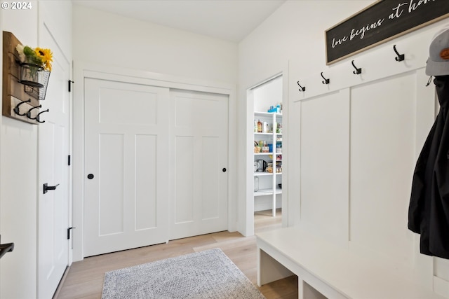 mudroom featuring light hardwood / wood-style flooring