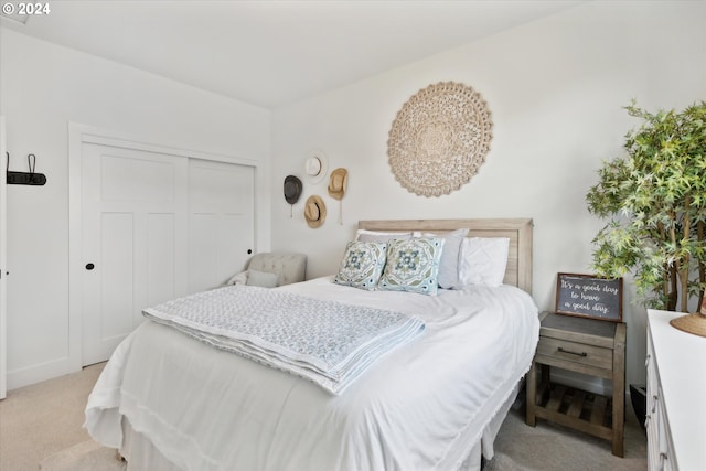 carpeted bedroom featuring a closet