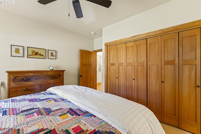 bedroom featuring a ceiling fan and a closet