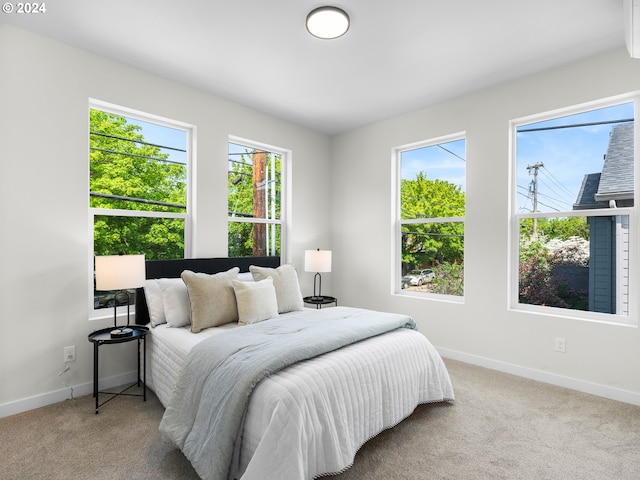 bedroom featuring multiple windows and carpet