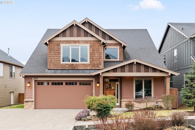 craftsman inspired home featuring a garage