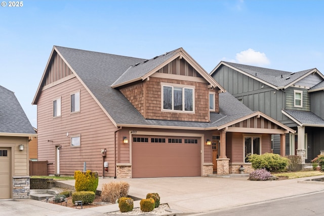 craftsman inspired home featuring a garage