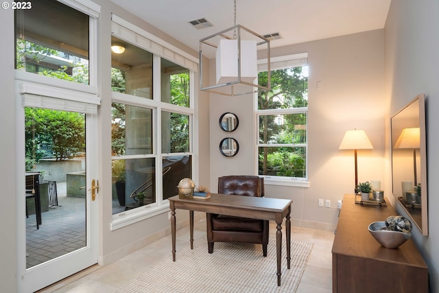 tiled home office with plenty of natural light