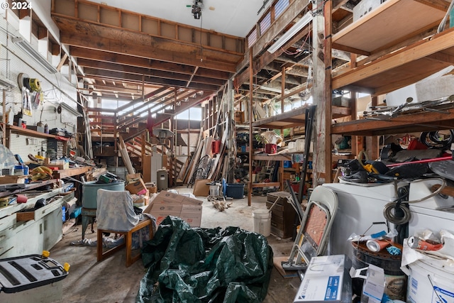 misc room featuring a workshop area and concrete flooring